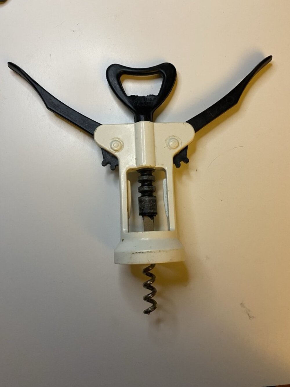 Vintage Black & White Plastic Winged Corkscrew Angel Arms Wine Opener USA